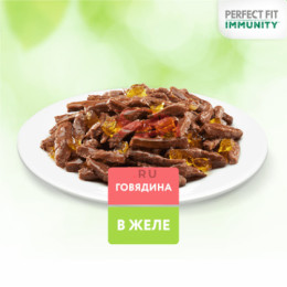 Perfect Fit влажный корм для поддержания иммунитета кошек, с говядиной в желе, с добавлением семян льна