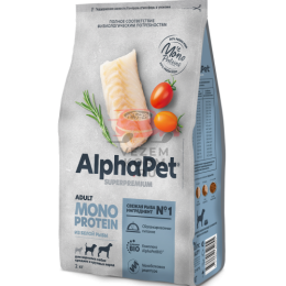 AlphaPet Superpremium MONOPROTEIN / Сухой полнорационный корм из белой рыбы для взрослых собак средних и крупных пород