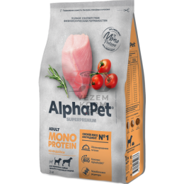 AlphaPet Superpremium MONOPROTEIN / Сухой полнорационный корм из индейки для взрослых собак средних и крупных пород