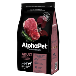 AlphaPet Superpremium / Сухой полнорационный корм с говядиной и потрошками для взрослых собак крупных пород