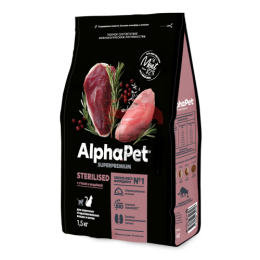 AlphaPet Superpremium / Сухой полнорационный корм с уткой и индейкой для взрослых стерилизованных кошек и котов