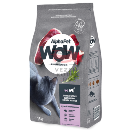 AlphaPet WOW Superpremium / Сухой полнорационный корм с уткой и потрошками для взрослых домашних кошек и котов