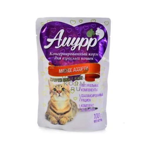 Амурр пауч  кусочки мясного ассорти в желе