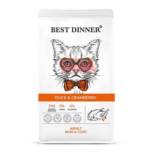 Best Dinner Adult Cat Duck & Cranberry с уткой и клюквой для ухода за кожей и шерстью кошек