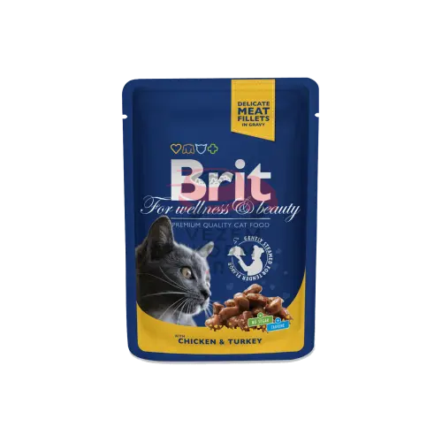 Brit Premium Кошачьи мешочки с курицей и индейкой