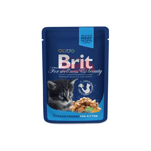Brit Premium Кошачьи мешочки с кусками курицы для котенка