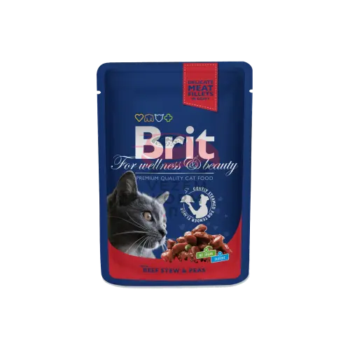 Brit Premium Кошачьи мешочки с тушеной говядиной и горошком