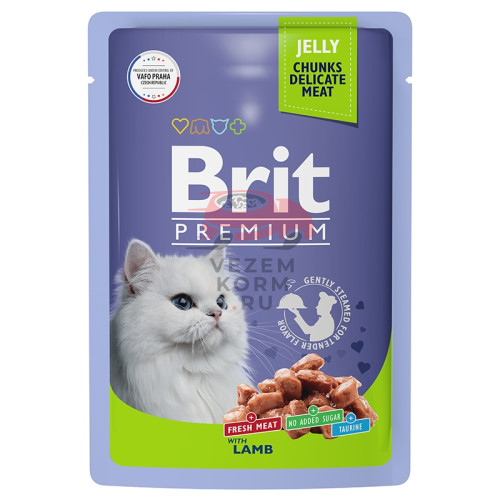 Brit Premium влажный корм для взрослых кошек ягненок в желе