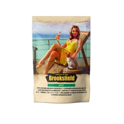 Brooksfield (Бруксфилд) Полнорационное питание для взрослых кошек курица и брокколи в желе