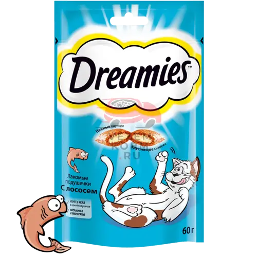 Dreamies  (Дримс) Лакомые подушечки с лососем для кошек