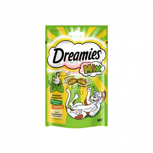 Dreamies (Дримс)  лакомство для кошек Dreamies лакомые подушечки для кошек с курицей и мятой