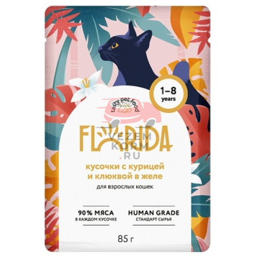 FLORIDA для взрослых кошек: кусочки с курицей и клюквой в желе