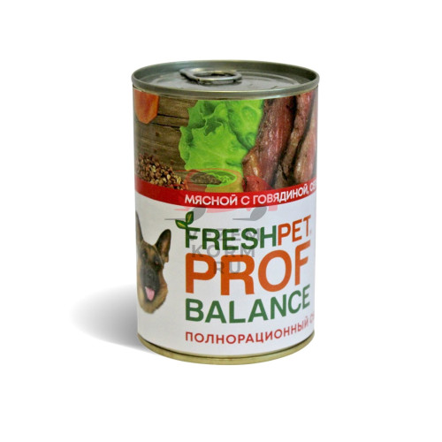FRESHPET PROF BALANCE (ФРЕШПЕТ Профбаланс) Мясной корм для собак с говядиной, сердцем и гречкой
