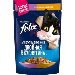 Felix (Феликс) Аппетитные кусочки. Двойная вкуснятина в желе с ягнёнком и курицей