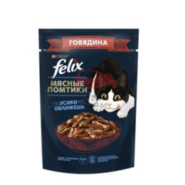 Felix Мясные ломтики консервированный полнорационный корм для взрослых кошек, с говядиной