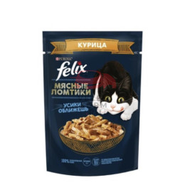 Felix Мясные ломтики, консервированный полнорационный корм для взрослых кошек, с курицей