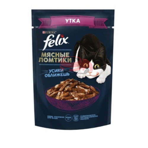Felix Мясные ломтики, консервированный полнорационный корм для взрослых кошек, с уткой