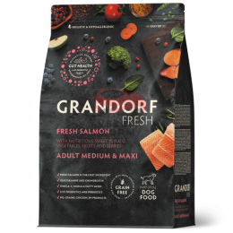 Grandorf FRESH - БЕЗЗЕРНОВОЙ СВЕЖЕЕ ФИЛЕ ЛОСОСЯ С БАТАТОМ ДЛЯ СОБАК СРЕДНИХ И КРУПНЫХ ПОРОД