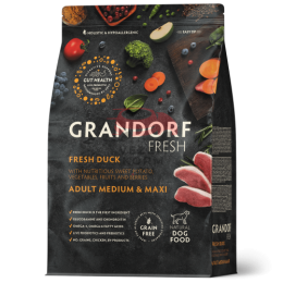 Grandorf FRESH - БЕЗЗЕРНОВОЙ СВЕЖЕЕ МЯСО УТКИ С БАТАТОМ ДЛЯ СОБАК СРЕДНИХ И КРУПНЫХ ПОРОД