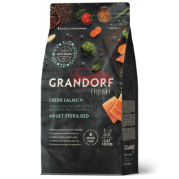 Grandorf FRESH - БЕЗЗЕРНОВОЙ СВЕЖЕЕ МЯСО УТКИ С БАТАТОМ ДЛЯ СТЕРИЛИЗОВАННЫХ ИЛИ ПОЖИЛЫХ КОШЕК