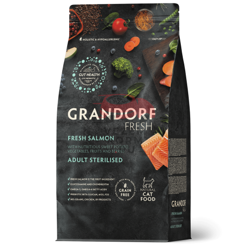Grandorf FRESH - БЕЗЗЕРНОВОЙ СВЕЖЕЕ МЯСО УТКИ С БАТАТОМ ДЛЯ СТЕРИЛИЗОВАННЫХ ИЛИ ПОЖИЛЫХ КОШЕК