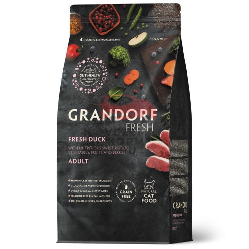 Grandorf FRESH - БЕЗЗЕРНОВОЙ СВЕЖЕЕ МЯСО УТКИ С БАТАТОМ ДЛЯ ВЗРОСЛЫХ КОШЕК