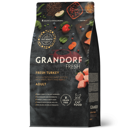 Grandorf FRESH - БЕЗЗЕРНОВОЙ СВЕЖЕЕ МЯСО ИНДЕЙКИ С БАТАТОМ ДЛЯ ВЗРОСЛЫХ КОШЕК