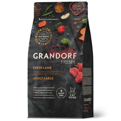 Grandorf FRESH - БЕЗЗЕРНОВОЙ СВЕЖЕЕ МЯСО ЯГНЕНКА С БАТАТОМ ДЛЯ КОШЕК КРУПНЫХ ПОРОД
