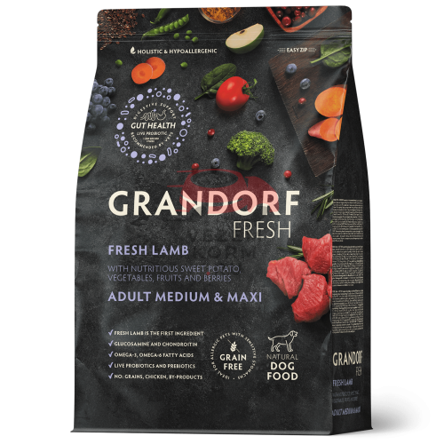 Grandorf FRESH - БЕЗЗЕРНОВОЙ СВЕЖЕЕ МЯСО ЯГНЕНКА С БАТАТОМ ДЛЯ СОБАК СРЕДНИХ И КРУПНЫХ ПОРОД