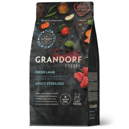 Grandorf FRESH - БЕЗЗЕРНОВОЙ СВЕЖЕЕ МЯСО ЯГНЕНКА С БАТАТОМ ДЛЯ СТЕРИЛИЗОВАННЫХ ИЛИ ПОЖИЛЫХ КОШЕК