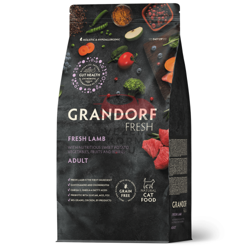Grandorf FRESH - БЕЗЗЕРНОВОЙ СВЕЖЕЕ МЯСО ЯГНЕНКА С БАТАТОМ ДЛЯ ВЗРОСЛЫХ КОШЕК