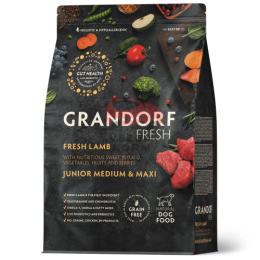 Grandorf FRESH - БЕЗЗЕРНОВОЙ СВЕЖЕЕ МЯСО ЯГНЕНКА С БАТАТОМ ДЛЯ ЮНИОРОВ