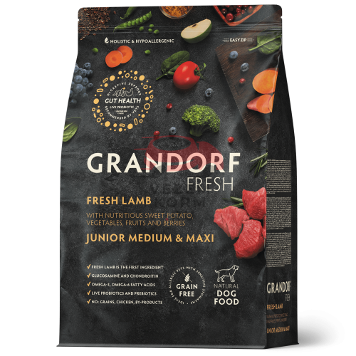 Grandorf FRESH - БЕЗЗЕРНОВОЙ СВЕЖЕЕ МЯСО ЯГНЕНКА С БАТАТОМ ДЛЯ ЮНИОРОВ