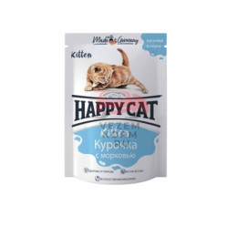 Happy cat кусочки в желе для котят с курицей и морковью