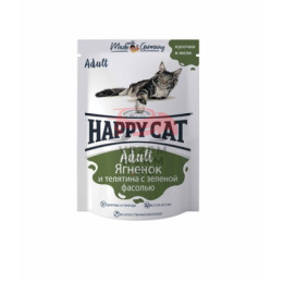Happy cat кусочки в желе с ягненком, теленком и зеленой фасолью