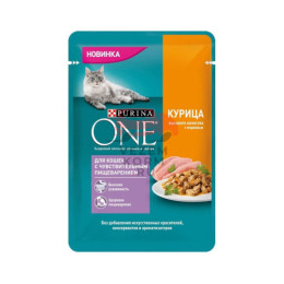 Консервированный полнорационный корм Purina ONE® (Пурина Ван)  для кошек с чувствительным пищеварением, с курицей и морковью