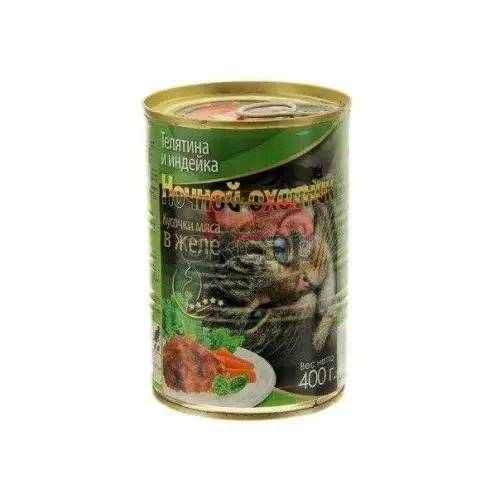 Консервы для кошек в желе с телятиной и индейкой / Ночной охотник
