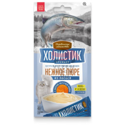 Лакомство для кошек Деревенские лакомства Холистик Премьер Нежное пюре из лосося с икрой летучей рыбы