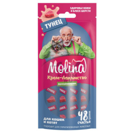 MOLINA, Функц. крем-лакомство в стике с креветками для котят и взрослых кошек, Здоровая кожа, густая и блестящая шерсть