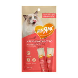 Мнямс Крем-лакомство для кошек и котят с 4 месяцев с тунцом Кацуо и креветками