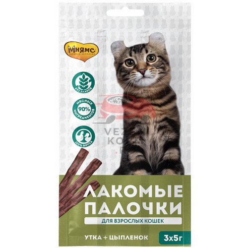 Мнямс Лакомые палочки для кошек Цыпленок, утка