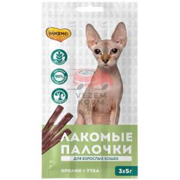 Мнямс Лакомые палочки для кошек Утка, кролик