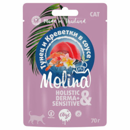Molina влажный корм для кошек, с тунцом и креветками, кусочки в соусе