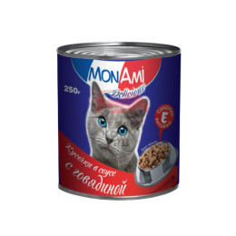 Монами консервы для кошек, ГОВЯДИНА кусочки в соусе