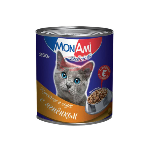 Монами консервы для кошек, ЯГНЕНОК кусочки в соусе