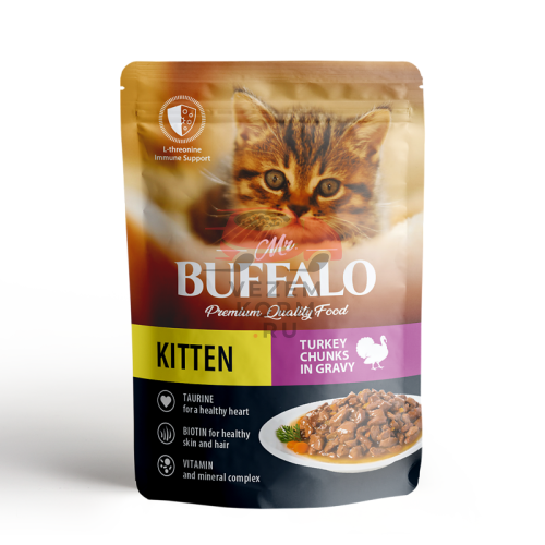 Mr.Buffalo ВЛАЖНЫЙ КОРМ ДЛЯ КОТЯТ «ИНДЕЙКА НА ПАРУ» В СОУСЕ