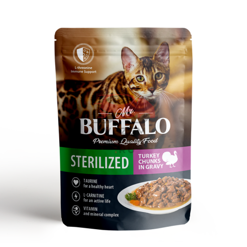 Mr.Buffalo ВЛАЖНЫЙ КОРМ ДЛЯ СТЕРИЛИЗОВАННЫХ КОШЕК «ИНДЕЙКА» В СОУСЕ