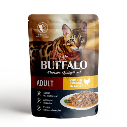 Mr.Buffalo ВЛАЖНЫЙ КОРМ ДЛЯ ВЗРОСЛЫХ КОШЕК «ЦЫПЛЕНОК» В СОУСЕ