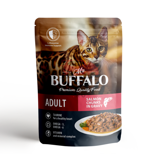 Mr.Buffalo ВЛАЖНЫЙ КОРМ ДЛЯ ВЗРОСЛЫХ КОШЕК HAIR & SKIN «ЛОСОСЬ» В СОУСЕ