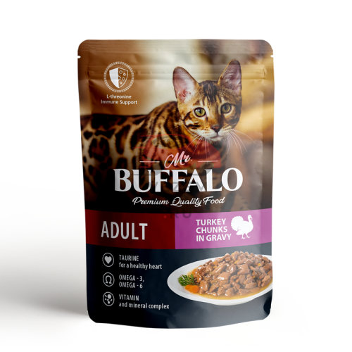 Mr.Buffalo ВЛАЖНЫЙ КОРМ ДЛЯ ВЗРОСЛЫХ КОШЕК С ЧУВСТВИТЕЛЬНЫМ ПИЩЕВАРЕНИЕМ «ИНДЕЙКА» В СОУСЕ